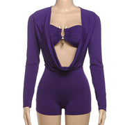 Deep V Neck Solid Color Long Sleeve Romper GZJQ K24Q62136
