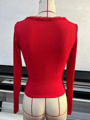 V Neck Solid Color Tops GYWO 55040