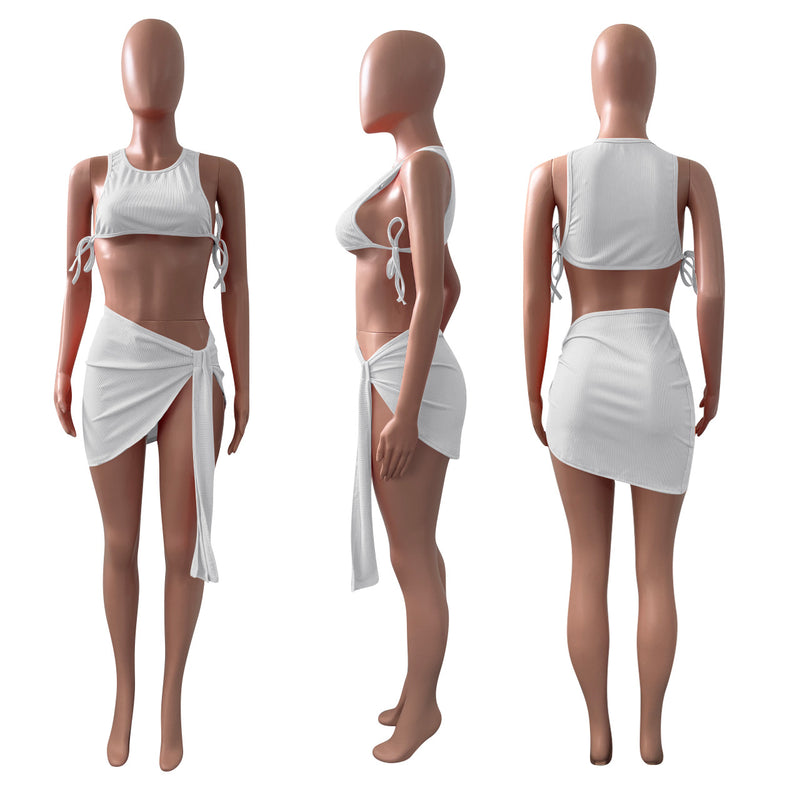 Solid Lace Up Sleeveless Mini Skirt 2 Piece Sets NIK 251