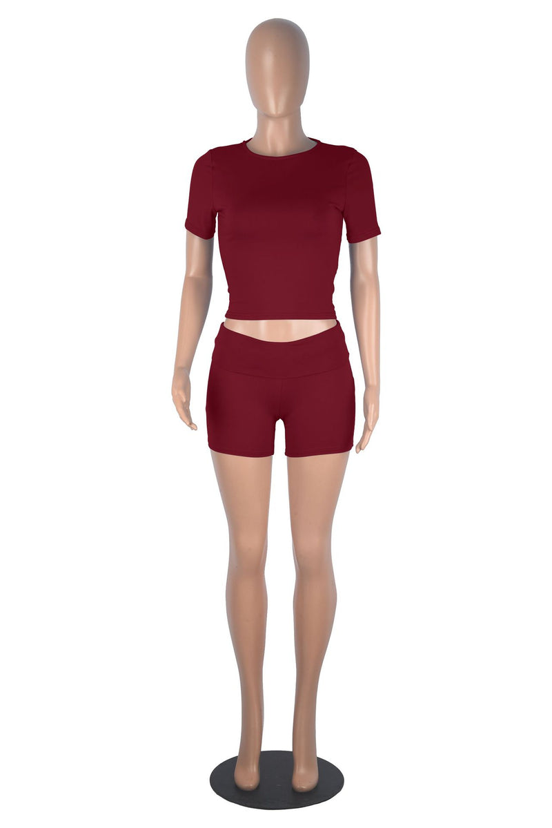 Solid Color Short Sleeve Tops Shorts Suit GXYF 0463