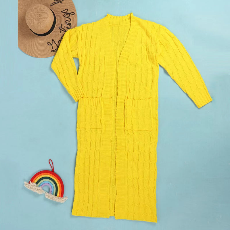 Solid Color Long Twist Sweater Cardigan Coat FSXF F380