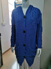 Plus Size Hooded Single Breasted Knit Long Sleeve Coat GBLH 3355