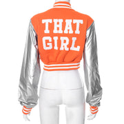 Color Block Short PU Leather Baseball Coat GSZM K23TP377