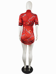 Plus Size Fashion Slim Print Short Sleeve Shirt LS 0341