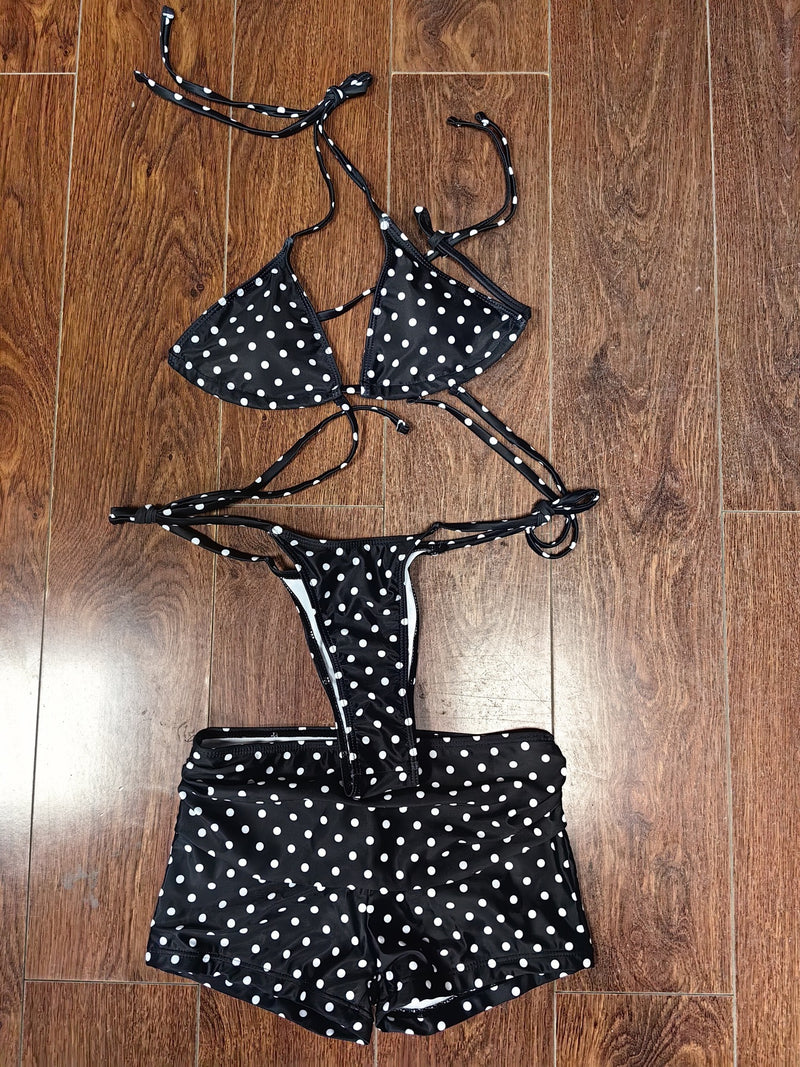Polka Dots Print Bikinis Beach 3 Piece Swimsuit MEM 88696