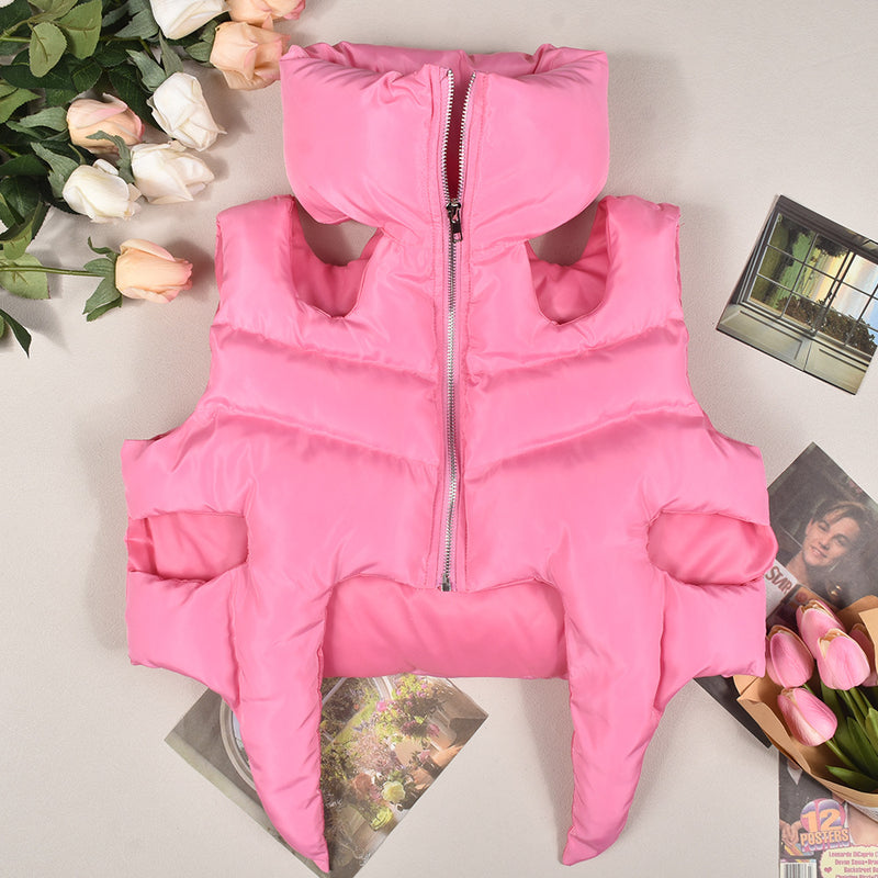 Zipper Sleeveless Cotton Filled Short Jacket GNZD 9511TD