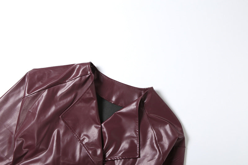 PU Leather Solid Color Irregular Coat XEF K25C77277