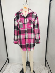 Plus Size Loose Plaid Mauney Long Sleeve Shirt Coat YIM 370