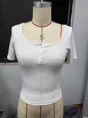 V Neck Solid Color Tops GYWO 55040