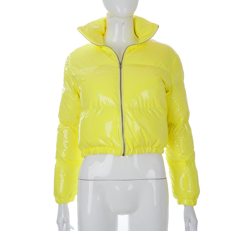 Solid PU Leather Stand up Collar Cotton Jacket GSZM A20666T