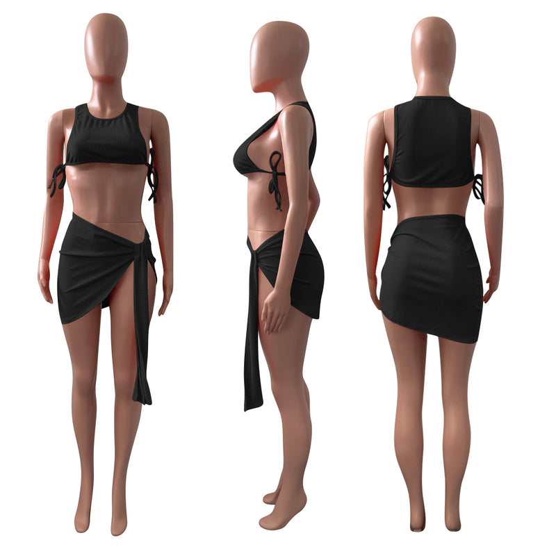 Solid Lace Up Sleeveless Mini Skirt 2 Piece Sets NIK 251