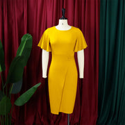 Plus Size Ruffles Sleeve Solid Color Bodycon Dress GCZF D072M