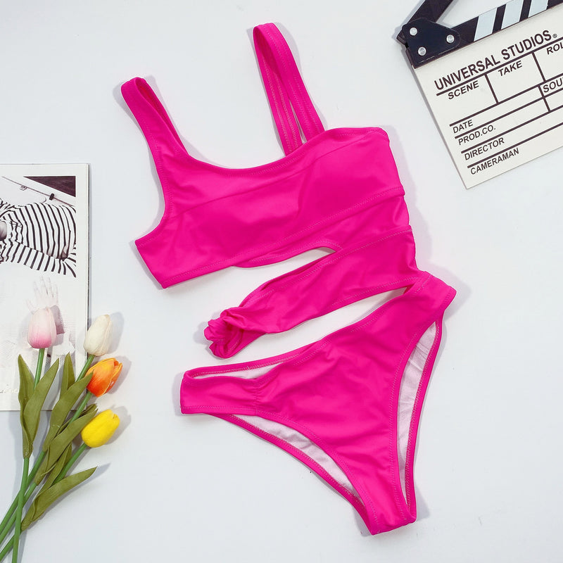 Sexy Hollow Out Bikini One Piece Swimsuit CASF 8971