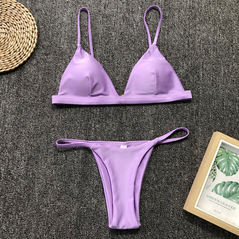 Sexy Solid Color Bikinis Swimsuit Two Piece Set CSYZ 1760