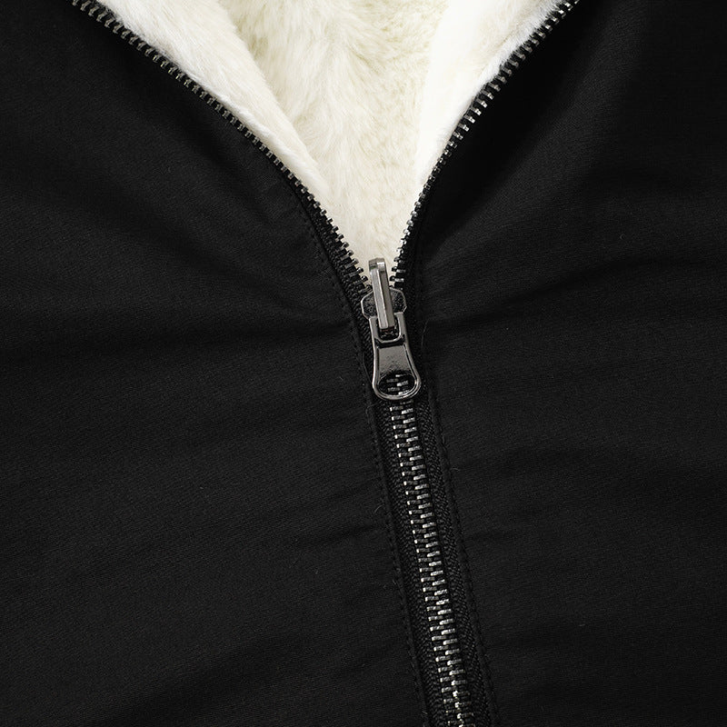 Solid Color Hooded Zipper Plush Jacket GSZM ZTP1449