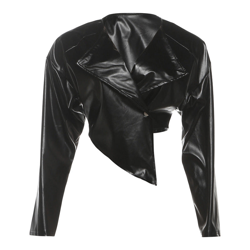 PU Leather Solid Color Irregular Coat XEF K25C77277