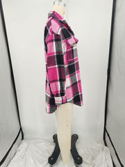 Plus Size Loose Plaid Mauney Long Sleeve Shirt Coat YIM 370
