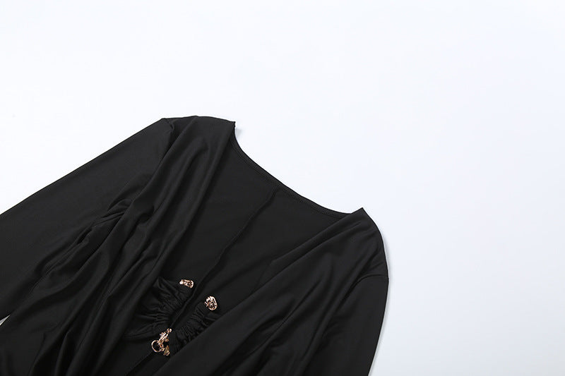 Solid Color Wrap Chest Long Sleeve Jumpsuit XEF K25Q77505