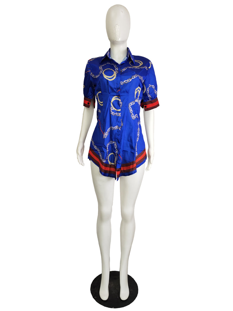 Plus Size Fashion Slim Print Short Sleeve Shirt LS 0341