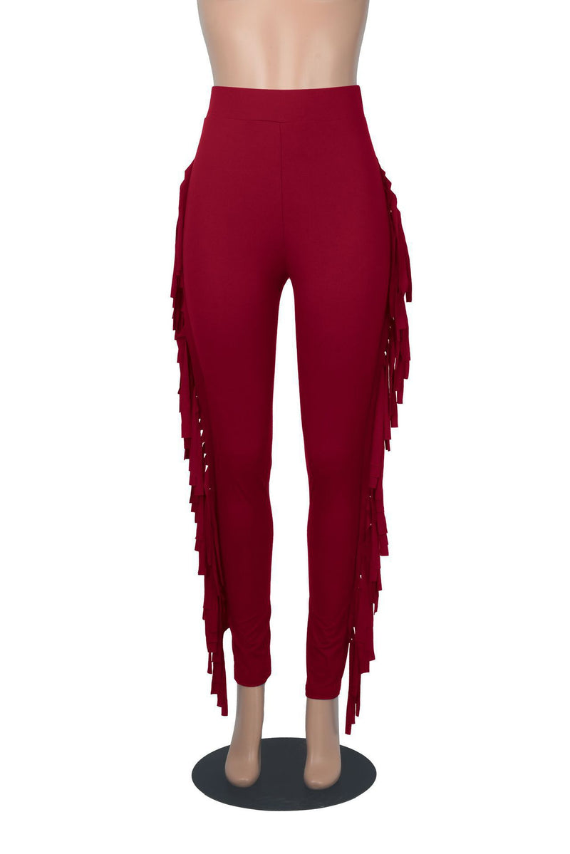High Waist Print Tassel Solid Color Pants GFMA 034
