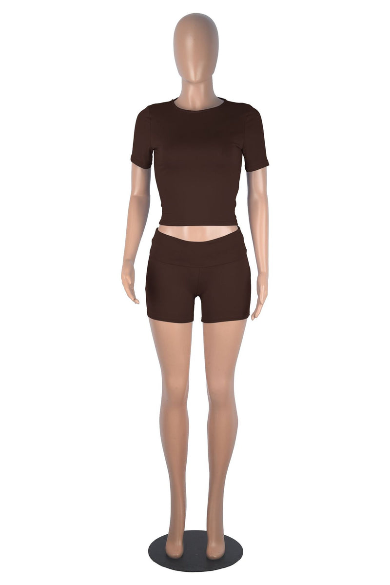 Solid Color Short Sleeve Tops Shorts Suit GXYF 0463