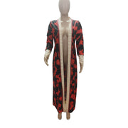 Plus Size Print Long Sleeve Knit Coat GRNH 8078