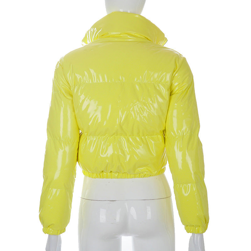 Solid PU Leather Stand up Collar Cotton Jacket GSZM A20666T