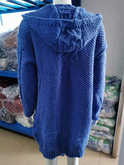 Plus Size Hooded Single Breasted Knit Long Sleeve Coat GBLH 3355