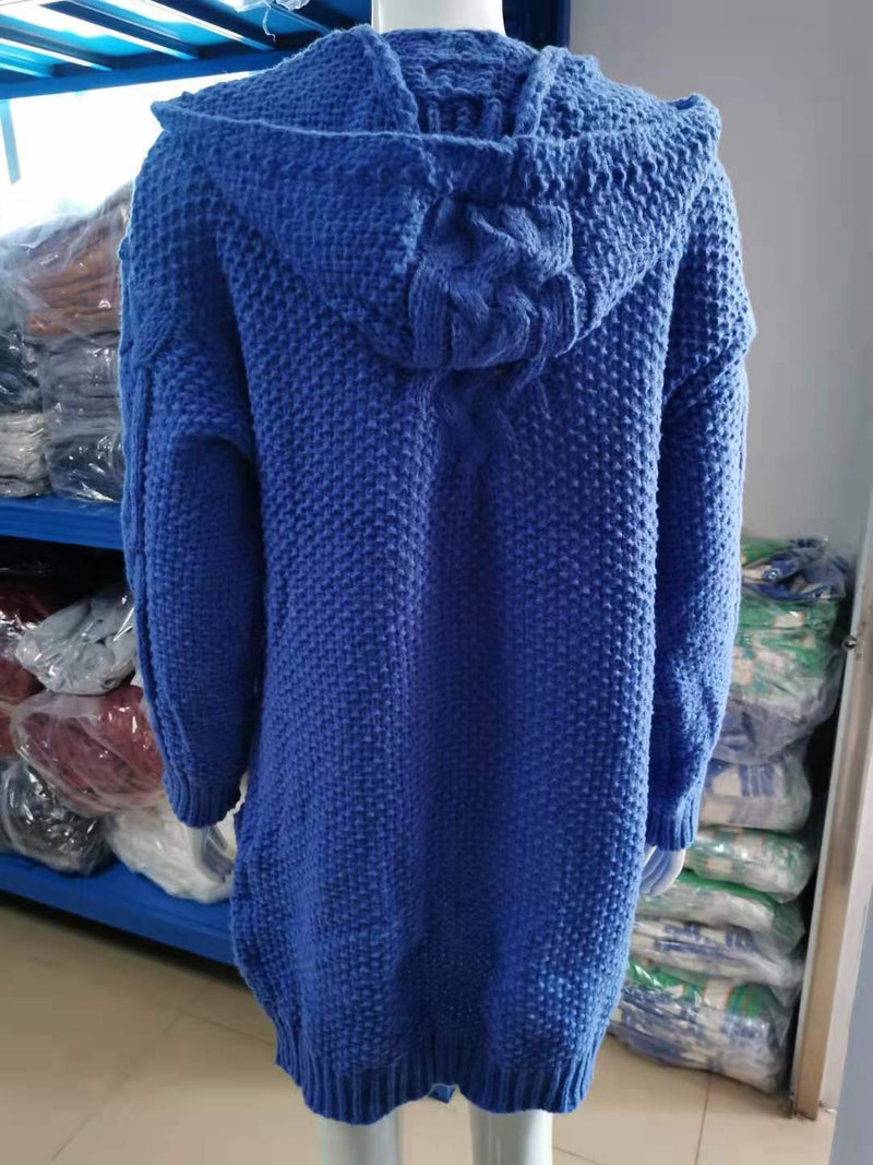 Plus Size Hooded Single Breasted Knit Long Sleeve Coat GBLH 3355