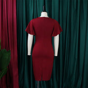 Plus Size Ruffles Sleeve Solid Color Bodycon Dress GCZF D072M