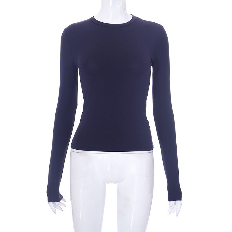 Solid Long Sleeve O Neck T Shirt GSZM M22TP636