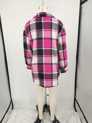 Plus Size Loose Plaid Mauney Long Sleeve Shirt Coat YIM 370