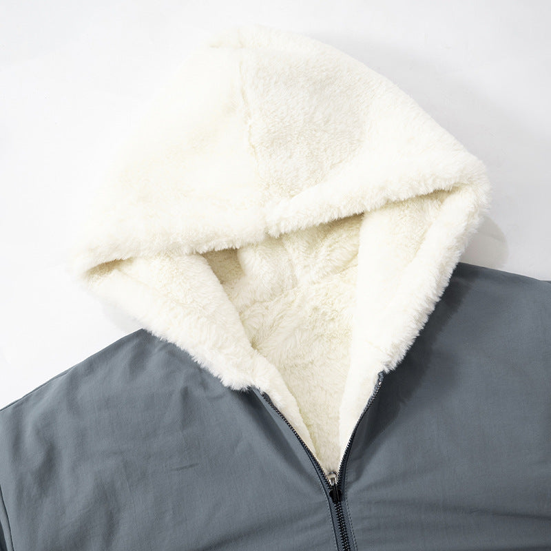 Solid Color Hooded Zipper Plush Jacket GSZM ZTP1449