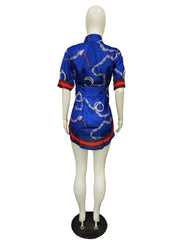 Plus Size Fashion Slim Print Short Sleeve Shirt LS 0341