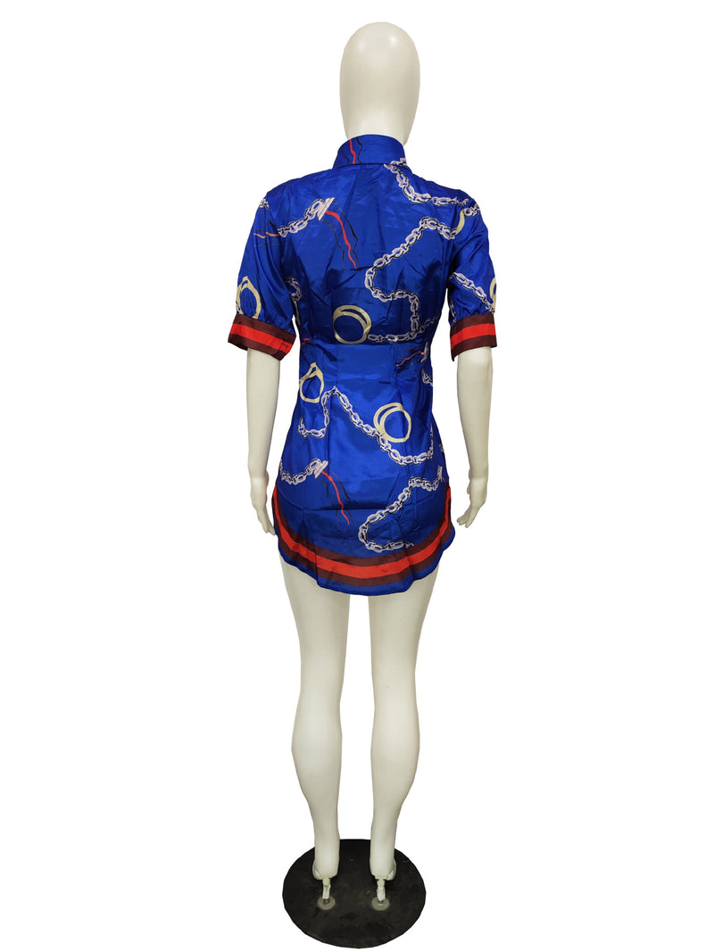 Plus Size Fashion Slim Print Short Sleeve Shirt LS 0341