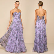 Floral Print Pleated Chiffon Maxi Dress BY 7751
