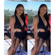 Sexy Tassel V Neck Halter One Piece Swimsuit MDF 5205