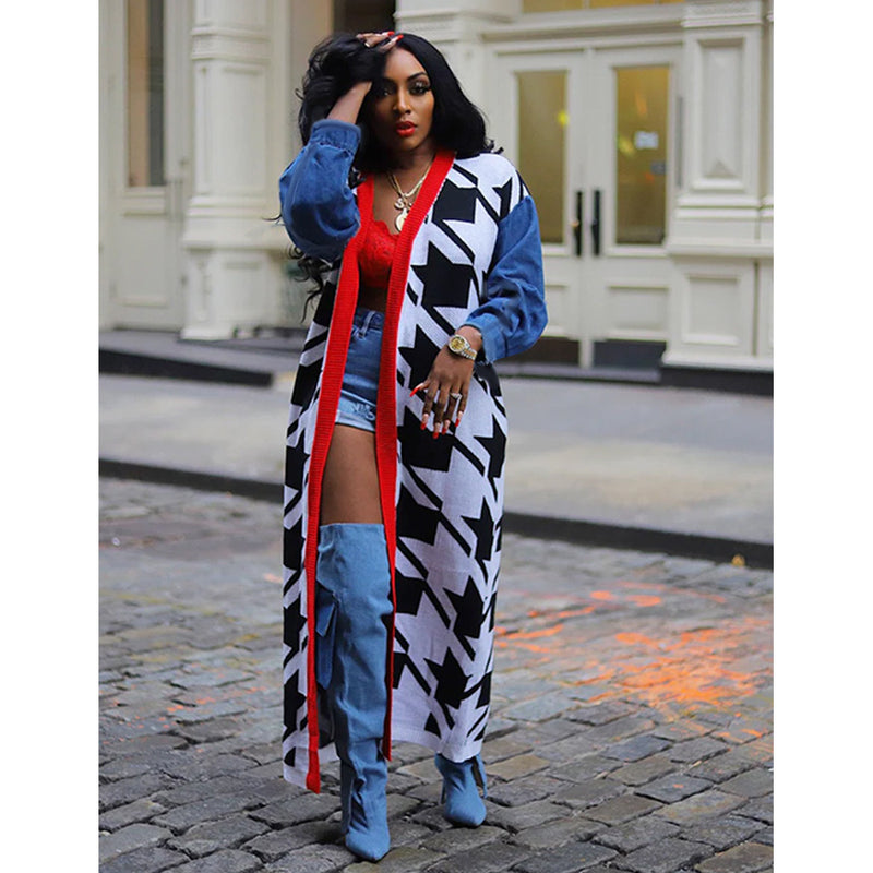 Patchwork Thickened Star Print Sweater Coat QYXZ 9155