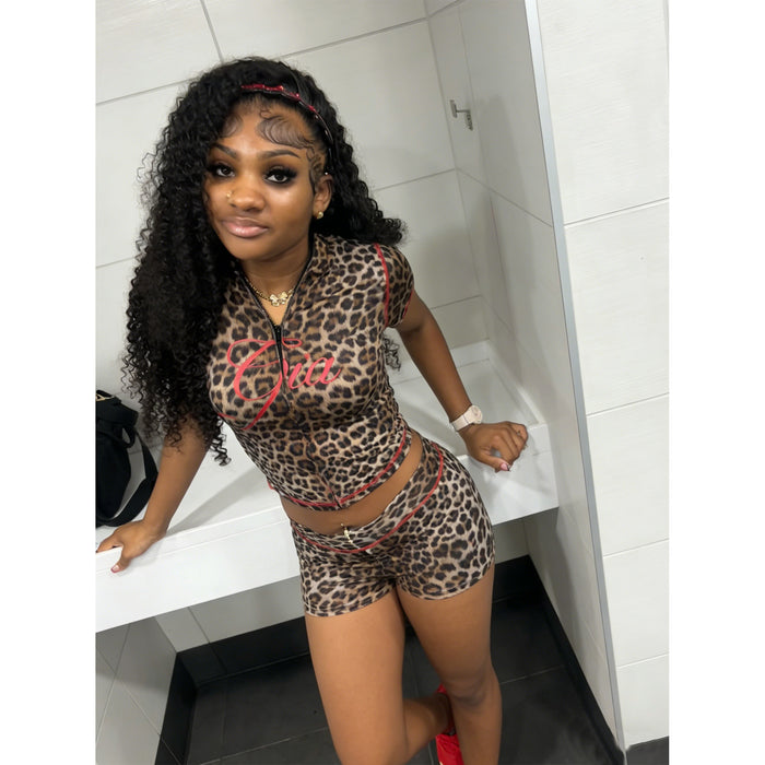 VIP1 Print Short Sleeve Tops Two Piece Shorts Set FOSF 8821