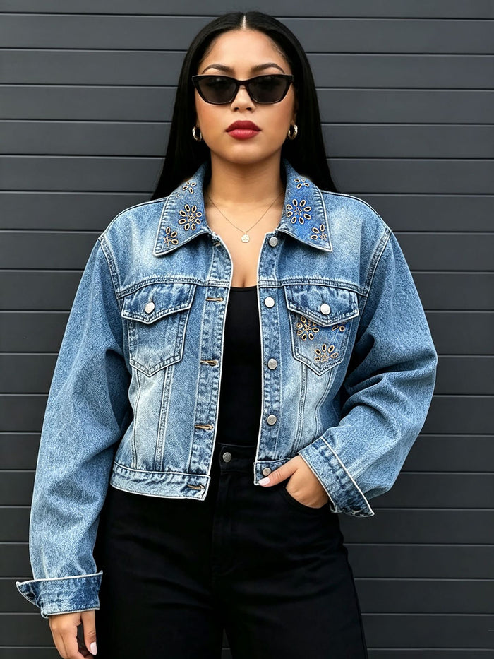 Embroidered Hollow Out Washed Denim Coats GYLN 0920