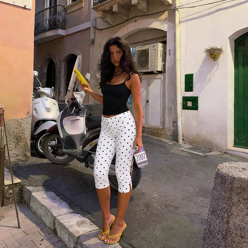 Polka Dots Print Sport Seventh Pants SUM JY26051PFO