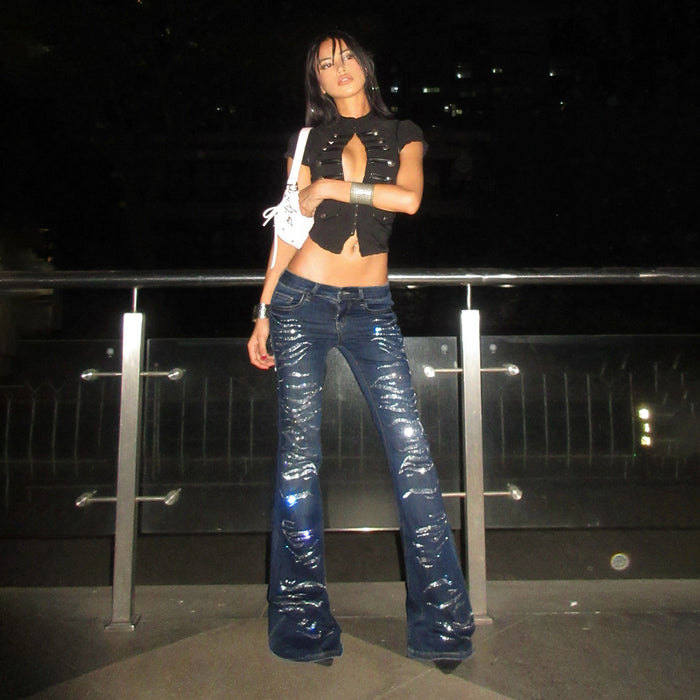 Hot Drill Fashion Micro Flare Jeans GPKJ MR50630