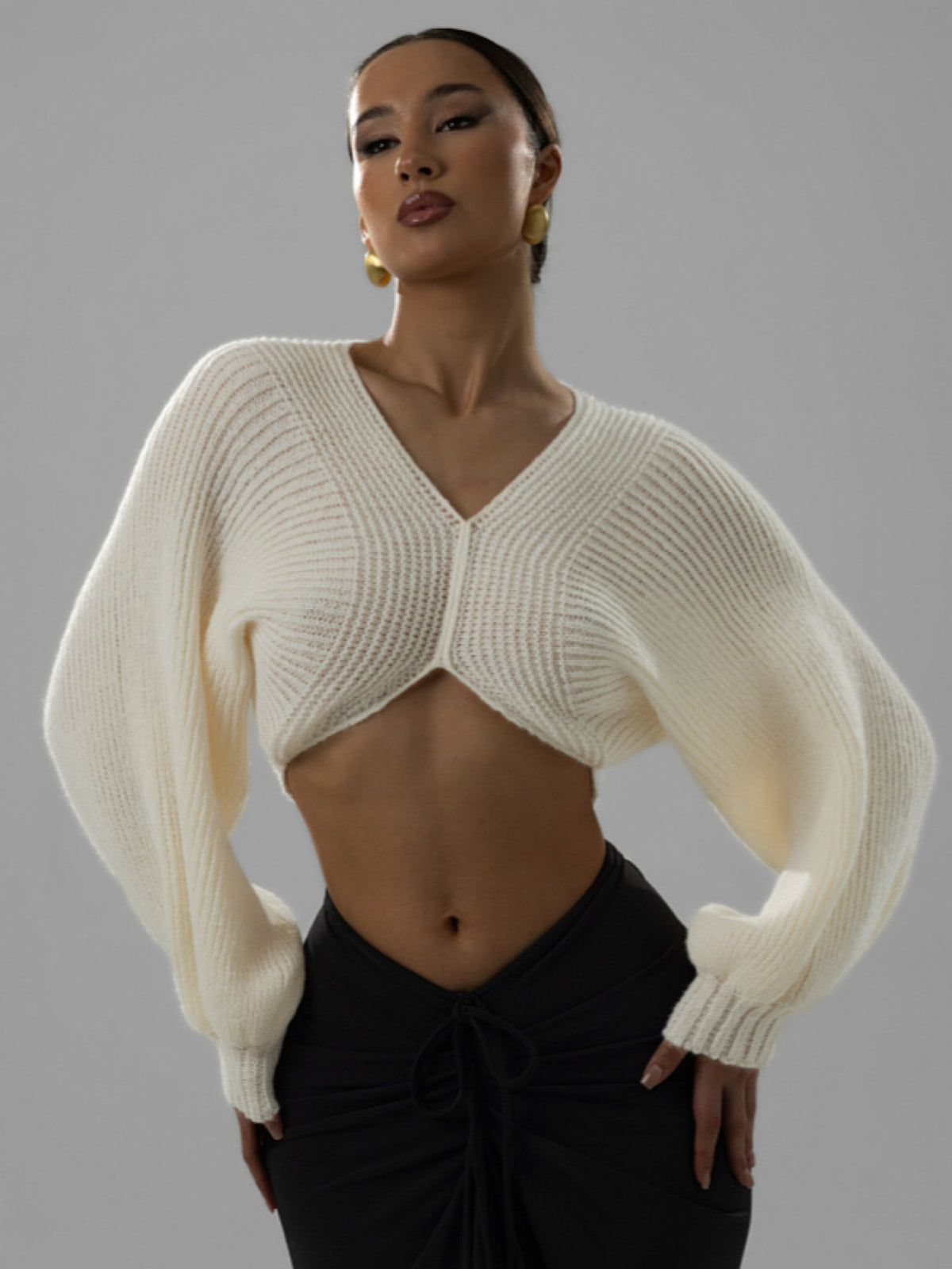 Long Sleeve V Neck Knits Sweater GQNF Y00255CM