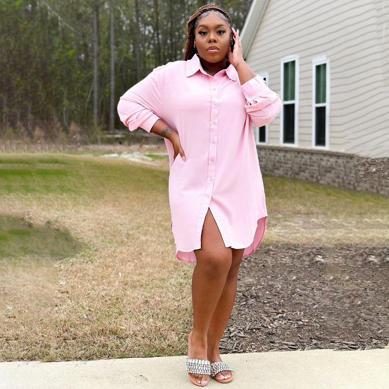 Plus Size Solid Color Long Sleeve Shirt BMF 0303