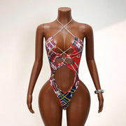 Sexy Print Patchwork One Piece Swimsuit GHYX 5245