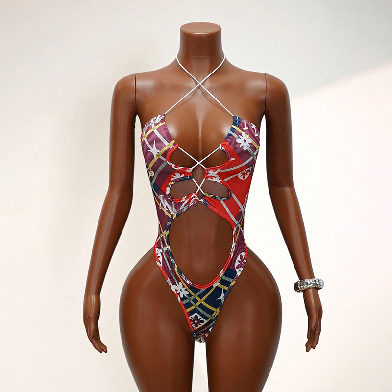 Sexy Print Patchwork One Piece Swimsuit GHYX 5245