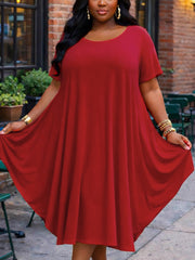 Plus Size Solid Color Loose Midi Dress GAWE 6745