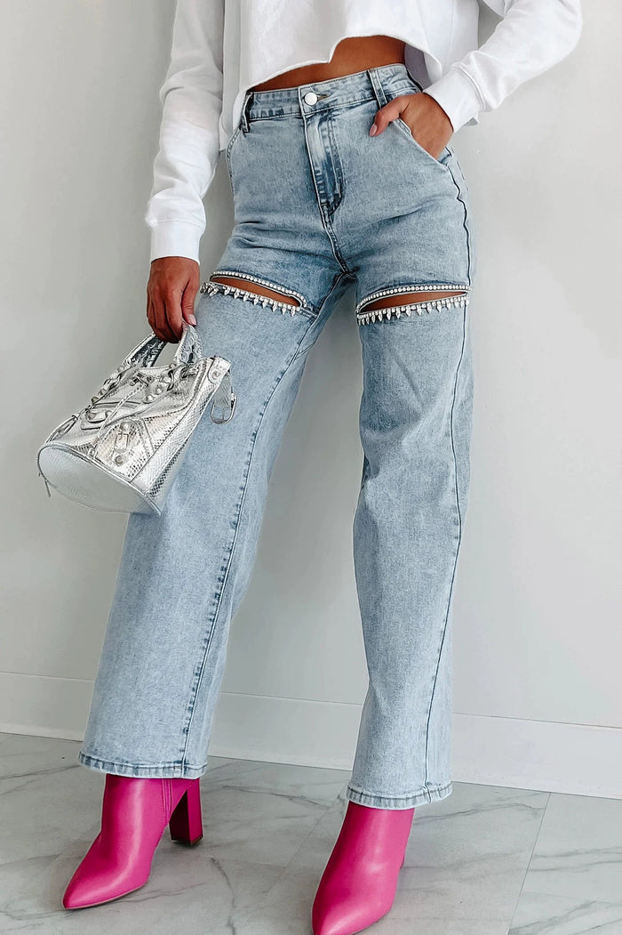 Chain Holes Washed Straight Jeans GSMF ZC2025 2