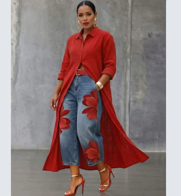 Floral Prints Straight Jeans GAKF 60516