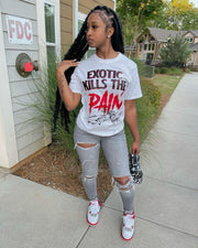 Letter Print O Neck T Shirt GXJL 40084